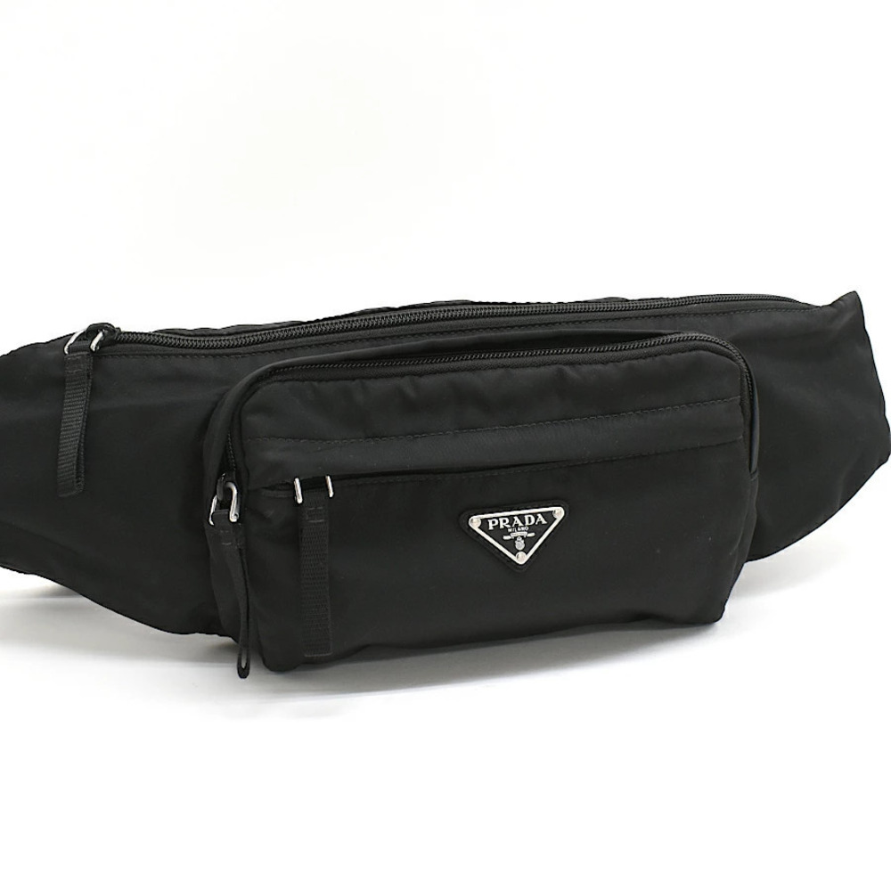 Prada Waist Pouch Clutch Body Bag Triangle Plate Black